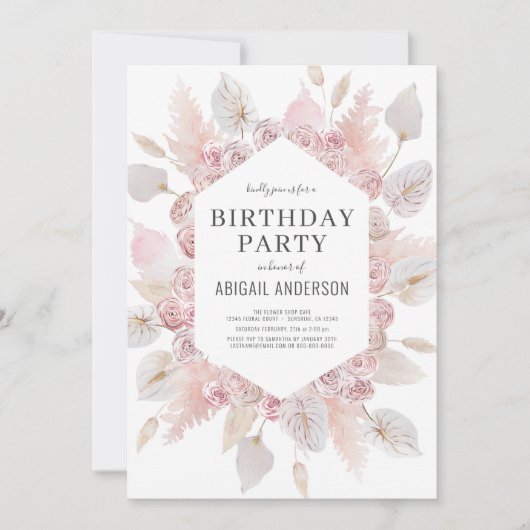 Boho Birthday Blush Roze Elke Leeftijd Partij  Kaart (Voorkant)