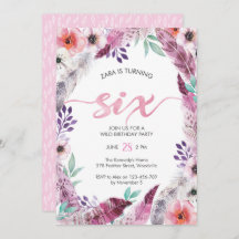 Boho Birthday party Invitation | Zesde verjaardag