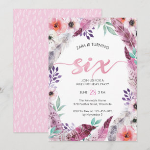 Boho Birthday party Invitation Zesde verjaardag Kaart