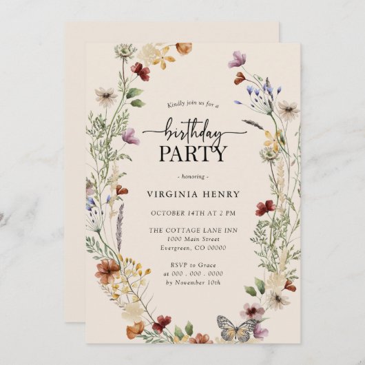 Boho Birthday Party Kaart (Voorkant / Achterkant)