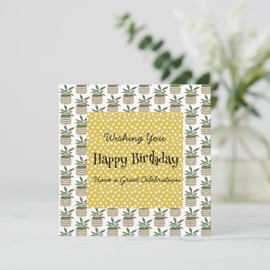 Boho Birthday Planten Stippen Gold Sage Green (Staand voorkant)
