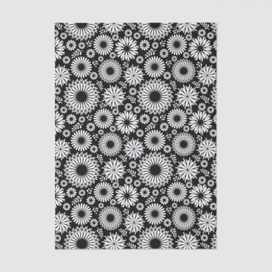 Boho Black and White Folk Flower Starburst Pattern Tissuepapier (Voorkant)