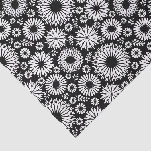 Boho Black and White Folk Flower Starburst Pattern Tissuepapier (Detail)