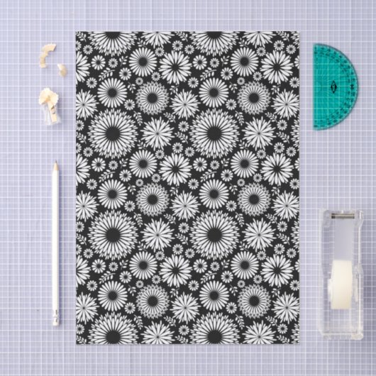 Boho Black and White Folk Flower Starburst Pattern Tissuepapier (Craft)