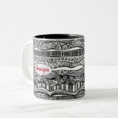 Boho Black and White Tribal Print Two-Tone Koffee Tweekleurige Koffiemok (Voorkant links)