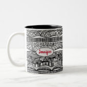 Boho Black and White Tribal Print Two-Tone Koffee Tweekleurige Koffiemok (Links)