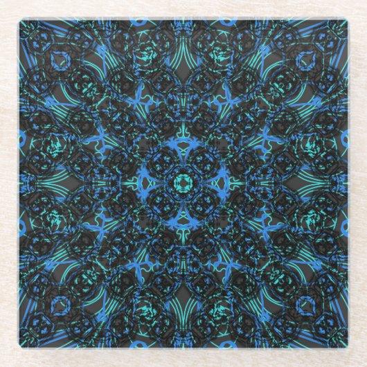 Boho Black & Blue Diamond Chains Gelaagde Pattern Glazen Onderzetter (Voorkant)