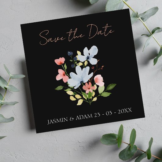 Boho Black Blush en Witte Bloemstuk Save The Date