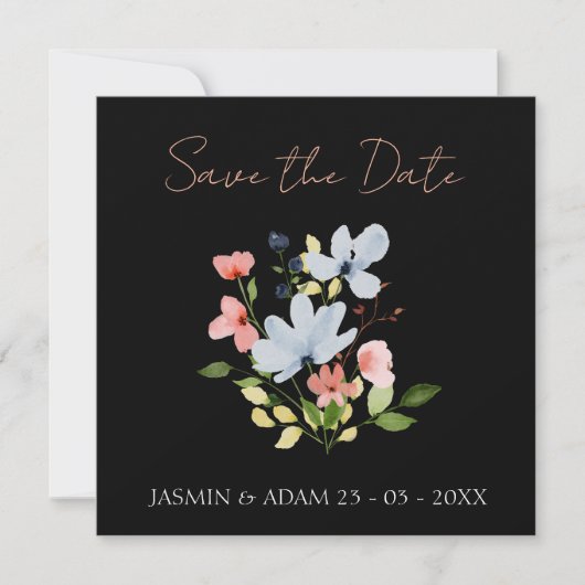 Boho Black Blush en Witte Bloemstuk Save The Date (Voorkant)