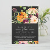 BOHO BLACK BLUSH YELLOW ORANJE FLORAL BABY SHOWER KAART (Staand voorkant)