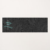 Boho Black Botanical Blauwgroen Monogram Naam Yogamat (Achterkant (horizontaal))