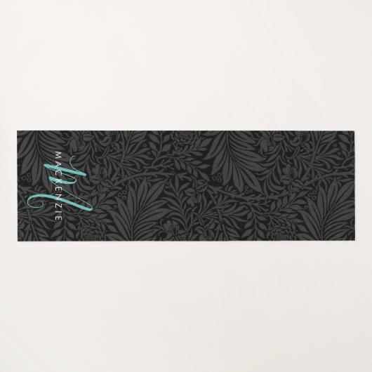 Boho Black Botanical Blauwgroen Monogram Naam Yogamat (Achterkant (horizontaal))