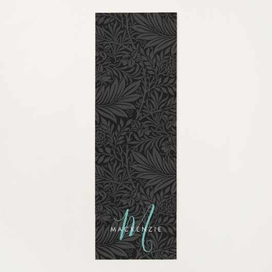 Boho Black Botanical Blauwgroen Monogram Naam Yogamat (Achterkant)