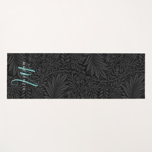 Boho Black Botanical Blauwgroen Monogram Naam Yogamat (Voorkant (horizontaal))
