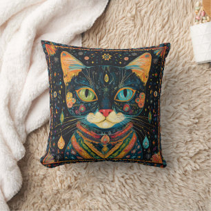 Boho Black Cat Pattern Sierkussen