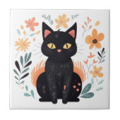 Boho Black Cat Scandinavische volkskunst Tegeltje (Voorkant)