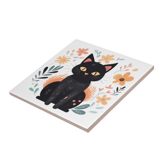 Boho Black Cat Scandinavische volkskunst Tegeltje (Zijkant)