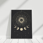 Boho Black en Beige Zodiac Moon Phases Poster<br><div class="desc">Boho Black en Beige Zodiac Moon Phases Poster met de zon, maanfasen, sterren en sterrenbeelden.</div>