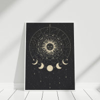 Boho Black en Beige Zodiac Moon Phases