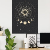 Boho Black en Beige Zodiac Moon Phases Poster (Thuiskantoor)