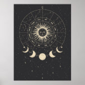 Boho Black en Beige Zodiac Moon Phases Poster (Voorkant)