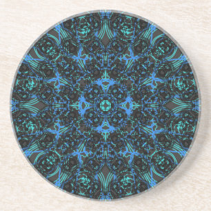 Boho Black en Blue Diamond Chains Pattern Zandsteen Onderzetter