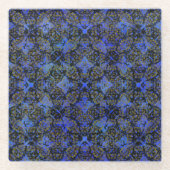 Boho Black en Blue Diamond Pattern Glazen Onderzetter (Voorkant)