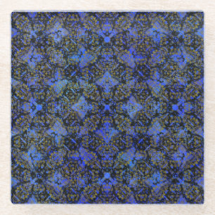 Boho Black en Blue Diamond Pattern Glazen Onderzetter