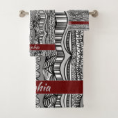 Boho Black en White Ethnic Bad Handdoek (Insitu)