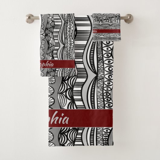 Boho Black en White Ethnic Bad Handdoek (Insitu)