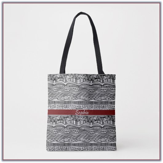 Boho Black en White Ethnic Tote Bag