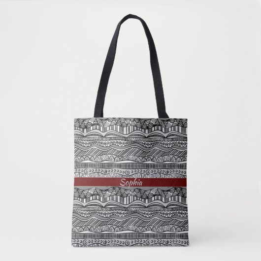 Boho Black en White Ethnic Tote Bag (Voorkant)