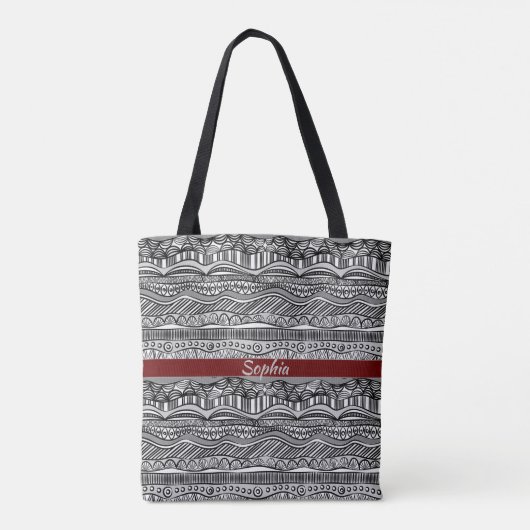 Boho Black en White Ethnic Tote Bag (Achterkant)