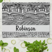 Boho Black en White Tribal Print Theedoek (Gevouwen)