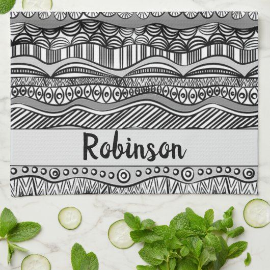 Boho Black en White Tribal Print Theedoek (Gevouwen)