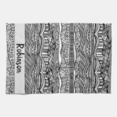 Boho Black en White Tribal Print Theedoek (Horizontaal)