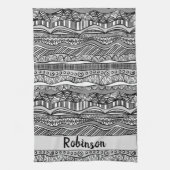 Boho Black en White Tribal Print Theedoek (Verticaal)