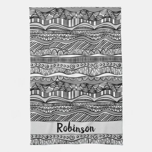 Boho Black en White Tribal Print Theedoek (Verticaal)