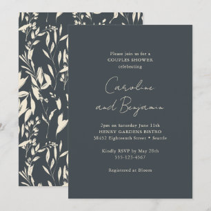 Boho Black Floral Elegant Minimalist Couple Shower Kaart