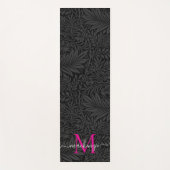 Boho Black Floral Hot Pink Monogram Naam Yogamat (Voorkant)