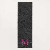 Boho Black Floral Hot Pink Monogram Naam Yogamat (Achterkant)