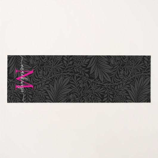 Boho Black Floral Hot Pink Monogram Naam Yogamat (Voorkant (horizontaal))