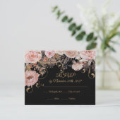 Boho Black Floral roze Rose Gold RSVP Aangepast (Staand voorkant)