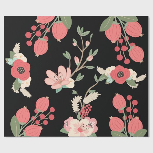Boho Black Garden Party Floral Cadeaupapier (Vlak)