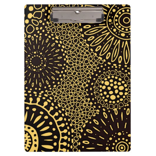 Boho Black Gold Ethnic Floral Pattern Clipboard Klembord (Voorkant)