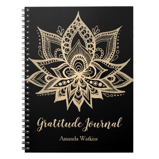 Boho Black Gold Lotus Flower Gratitude Journal Notitieboek (Voorkant)