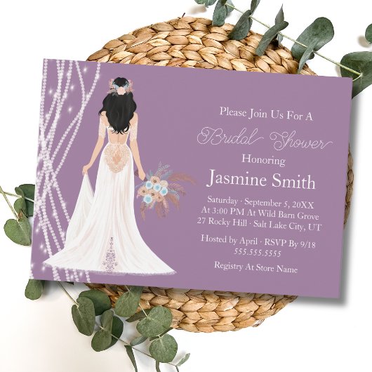 Boho Black Hair Bride Met Parels Vrijgezellenfeest Kaart