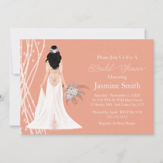 Boho Black Hair Bride met parels Vrijgezellenfeest Kaart (Voorkant)