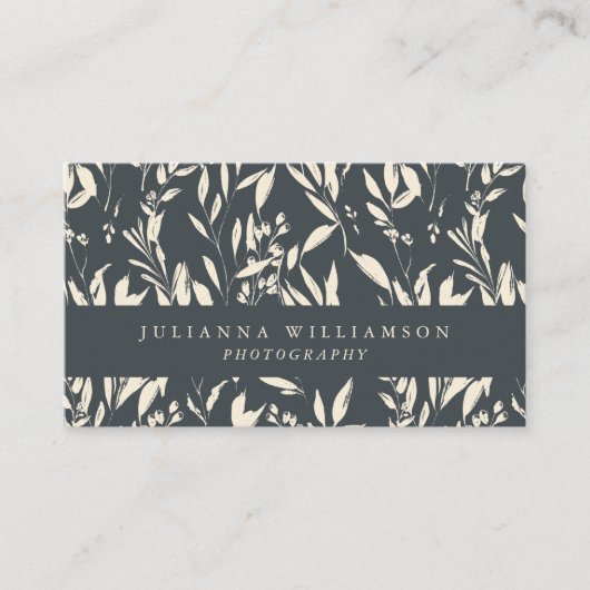 Boho Black Hand Drawn Floral Professional Visitekaartje (Voorkant)