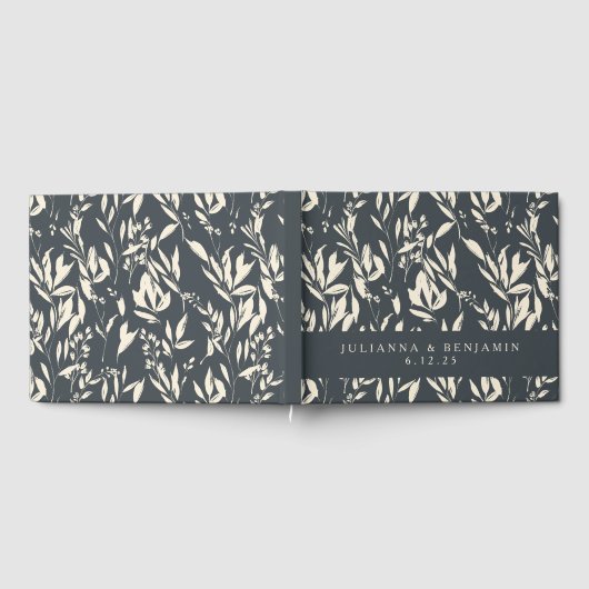 Boho Black Hand Drawn Floral Wedding Custom Gastenboek (Volledig)